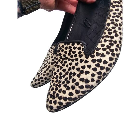 Express Womens Sz 9 Pointed Toe Ballet Flats Calf Hair Black Cream Hearts - Picture 4 of 7